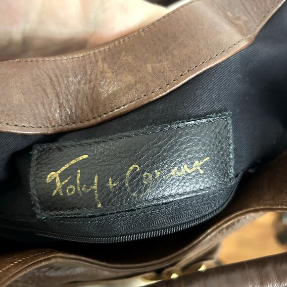 Foley and Corinna Leather Shoulder Bag Brown Gold Turnkey Boho - Picture 10 of 15